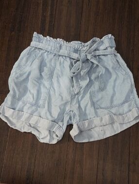 Light Blue Paperbag High Waist Shorts
